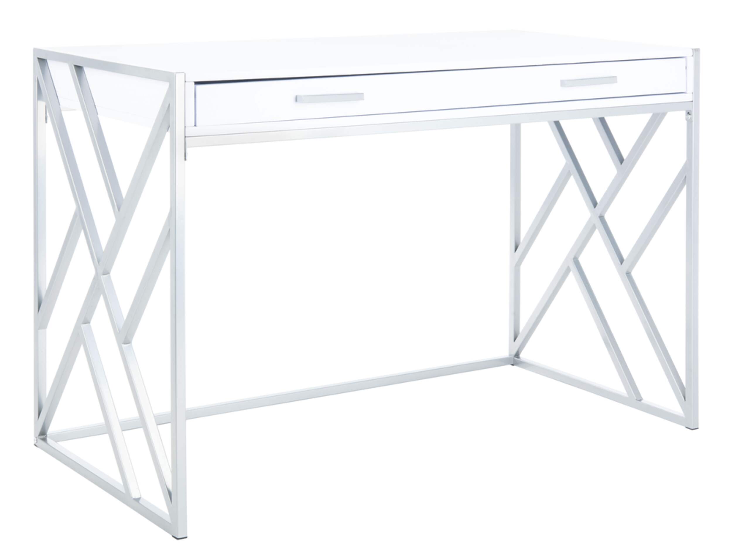 Safavieh Elaine 1-Drawer Desk, White/Silver Front_Three_Fourths_Angled_Right