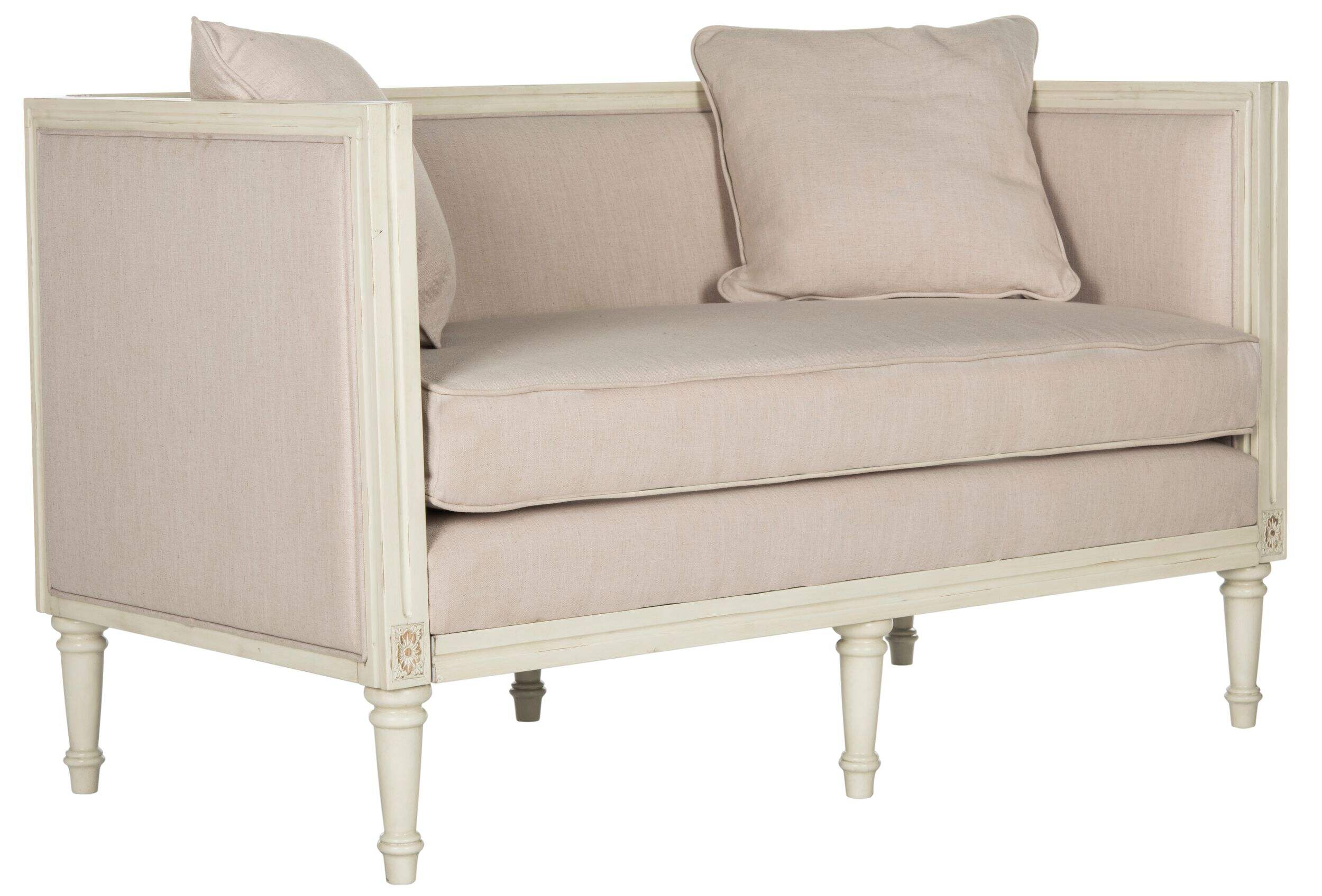 Safavieh Leandra Rustic French Loveseat, Beige/Antique Beige, 28.8-in x 53-in x 31.5-in Front_Three_Fourths_Angled_Right