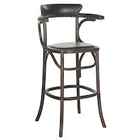 Safavieh Kenny Bar Stool, Antique Black Front_Three_Fourths_Angled_Right