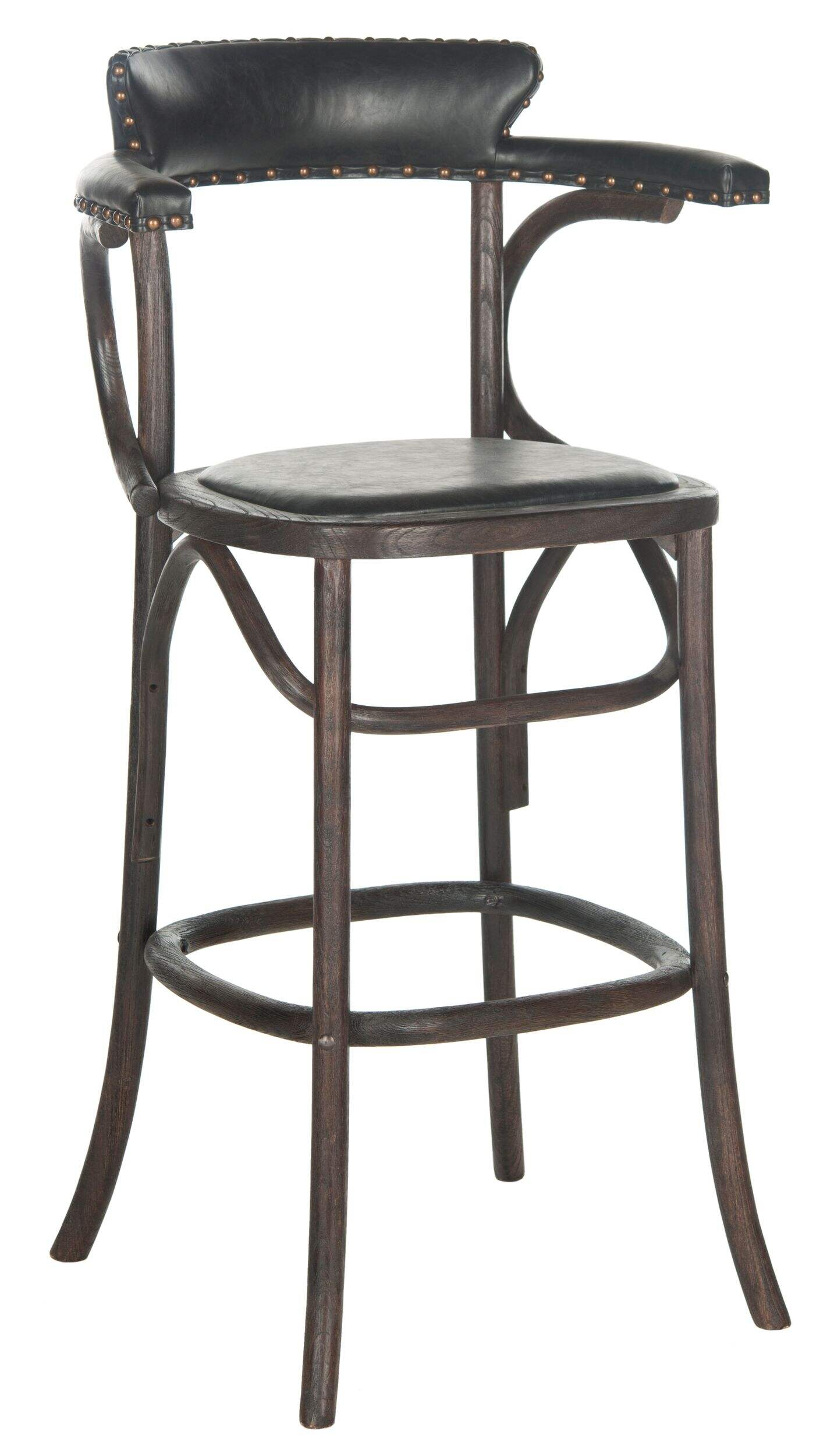 Safavieh Kenny Bar Stool, Antique Black Front_Three_Fourths_Angled_Right