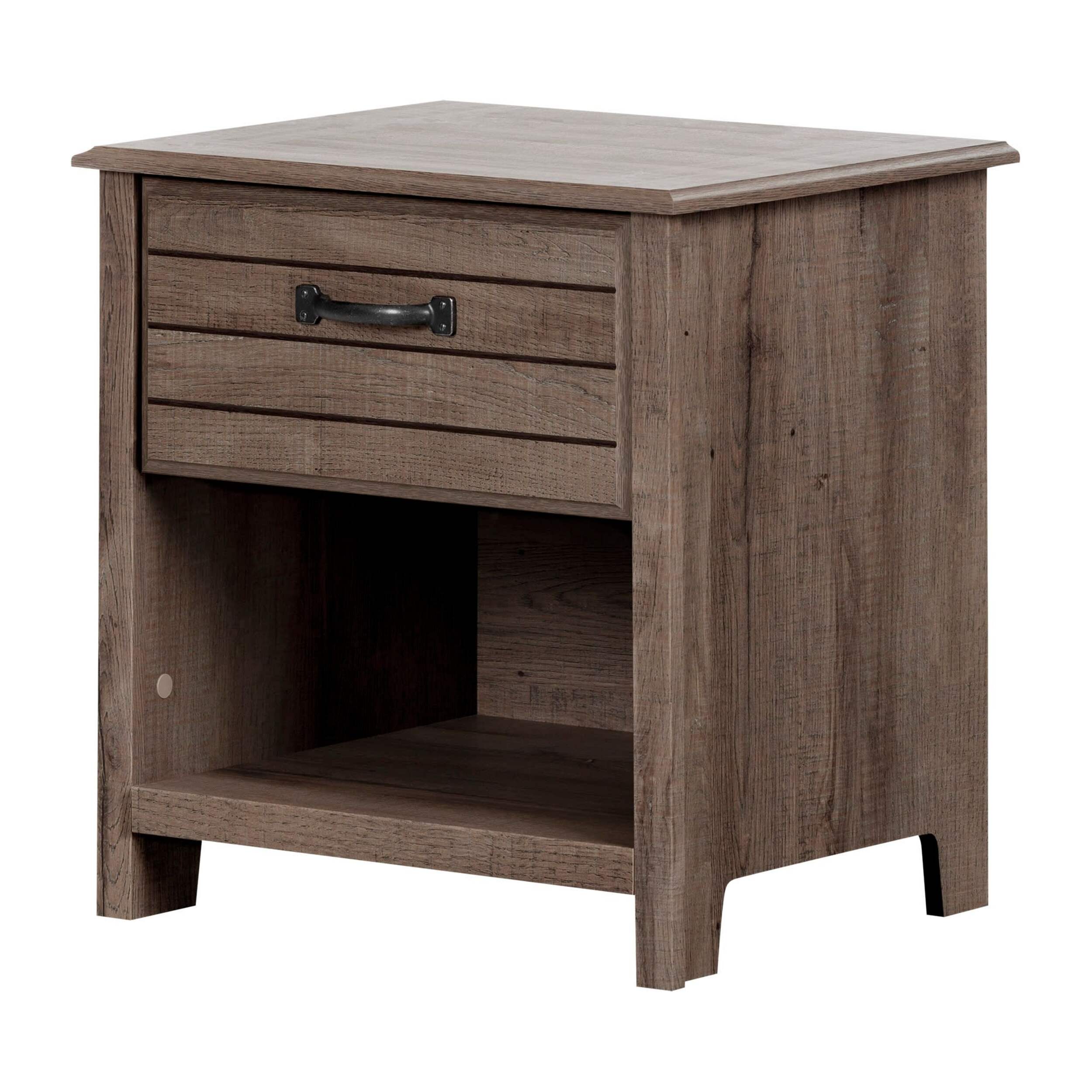 South Shore Ulysses 1-Drawer Nightstand, Fall Oak Front_Angled_Left