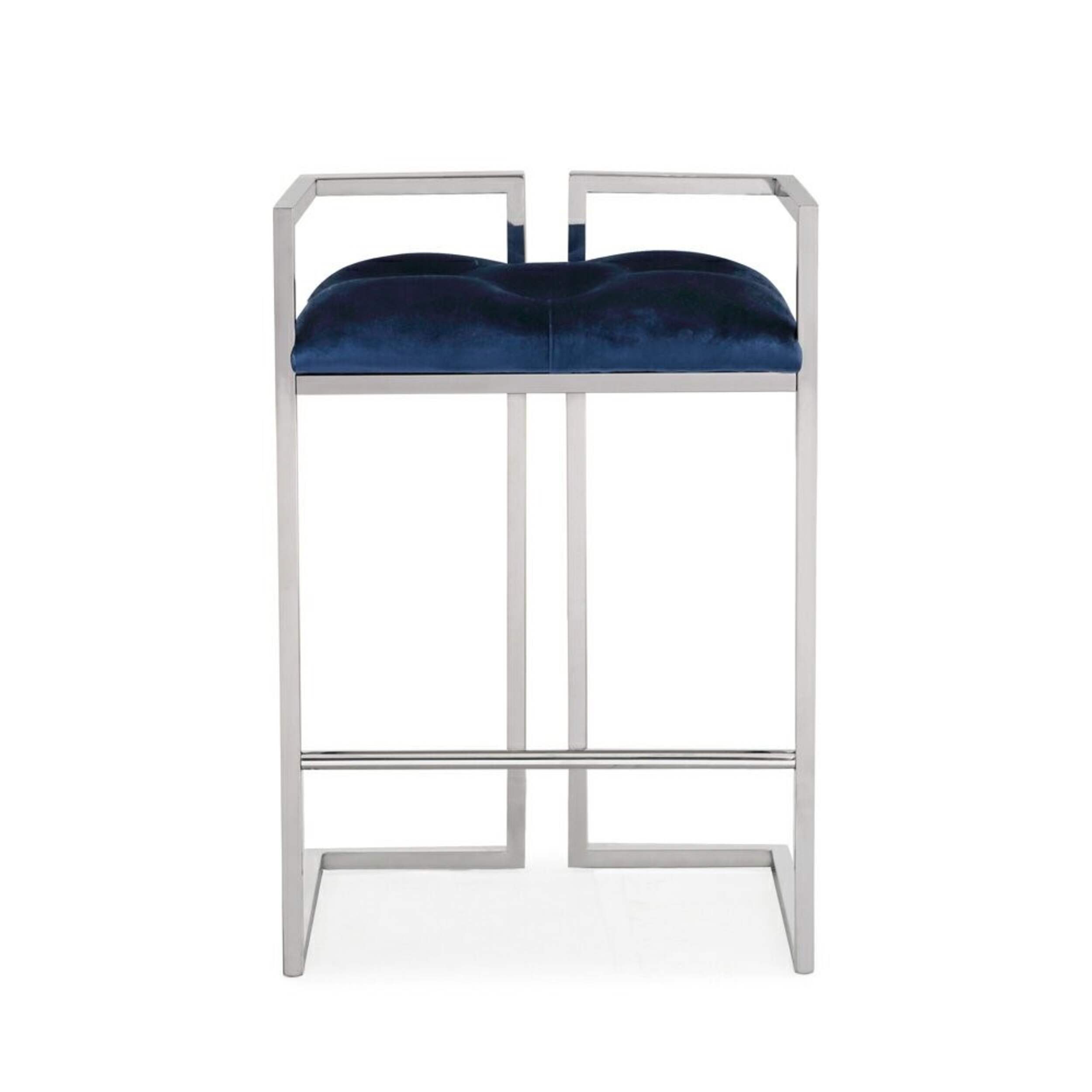 Tabouret de comptoir en velours Home Gear Wildwest, argenté/bleu Front_Elevated