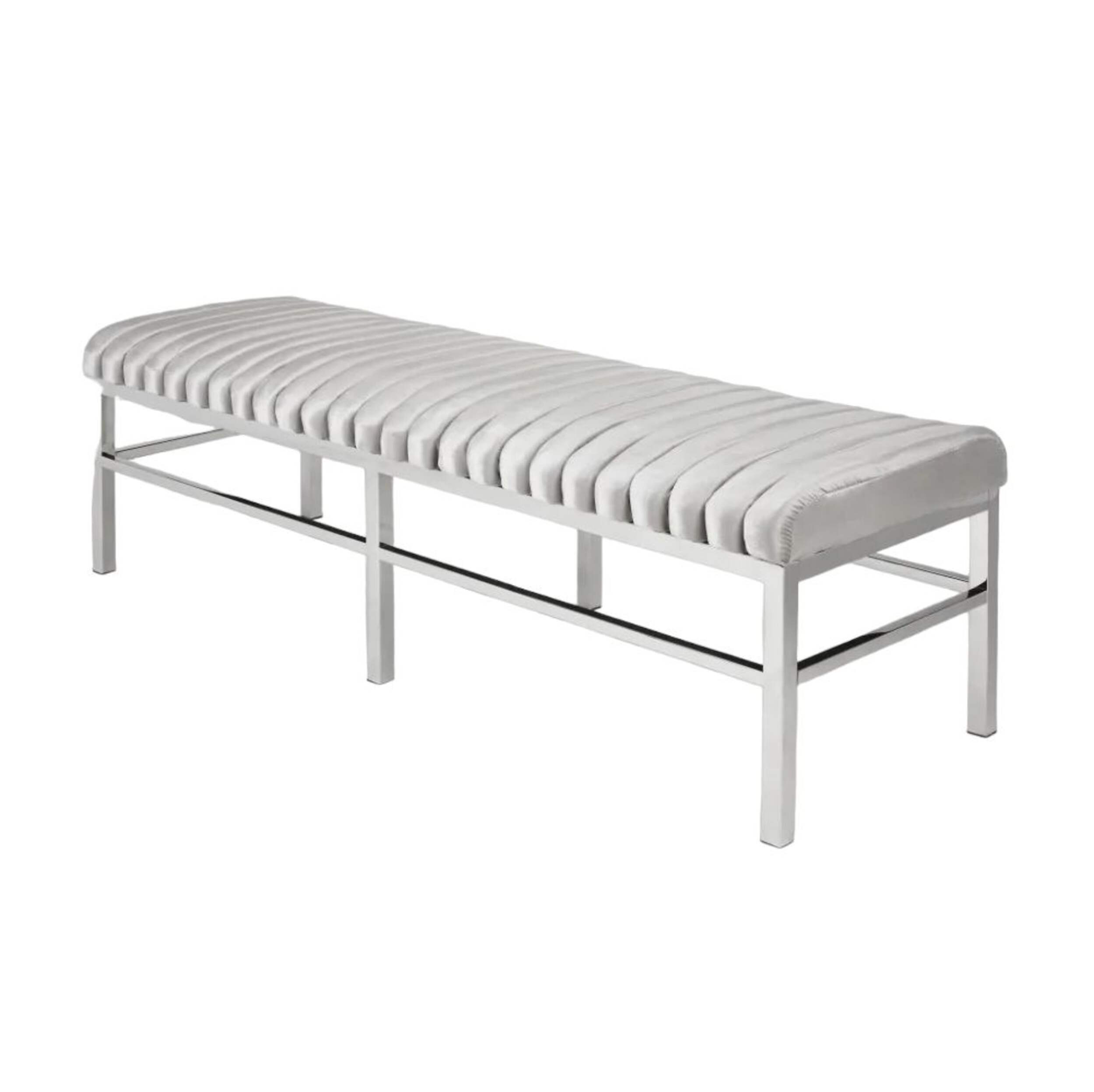 Home Gear Upholstered Channel Design Bench with 6 Legs, Grey Front_Three_Fourths_Angled_Left