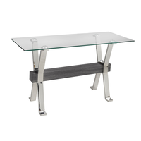 Brassex Ezra Console/Sofa Table, with Tempered Glass Top, Grey