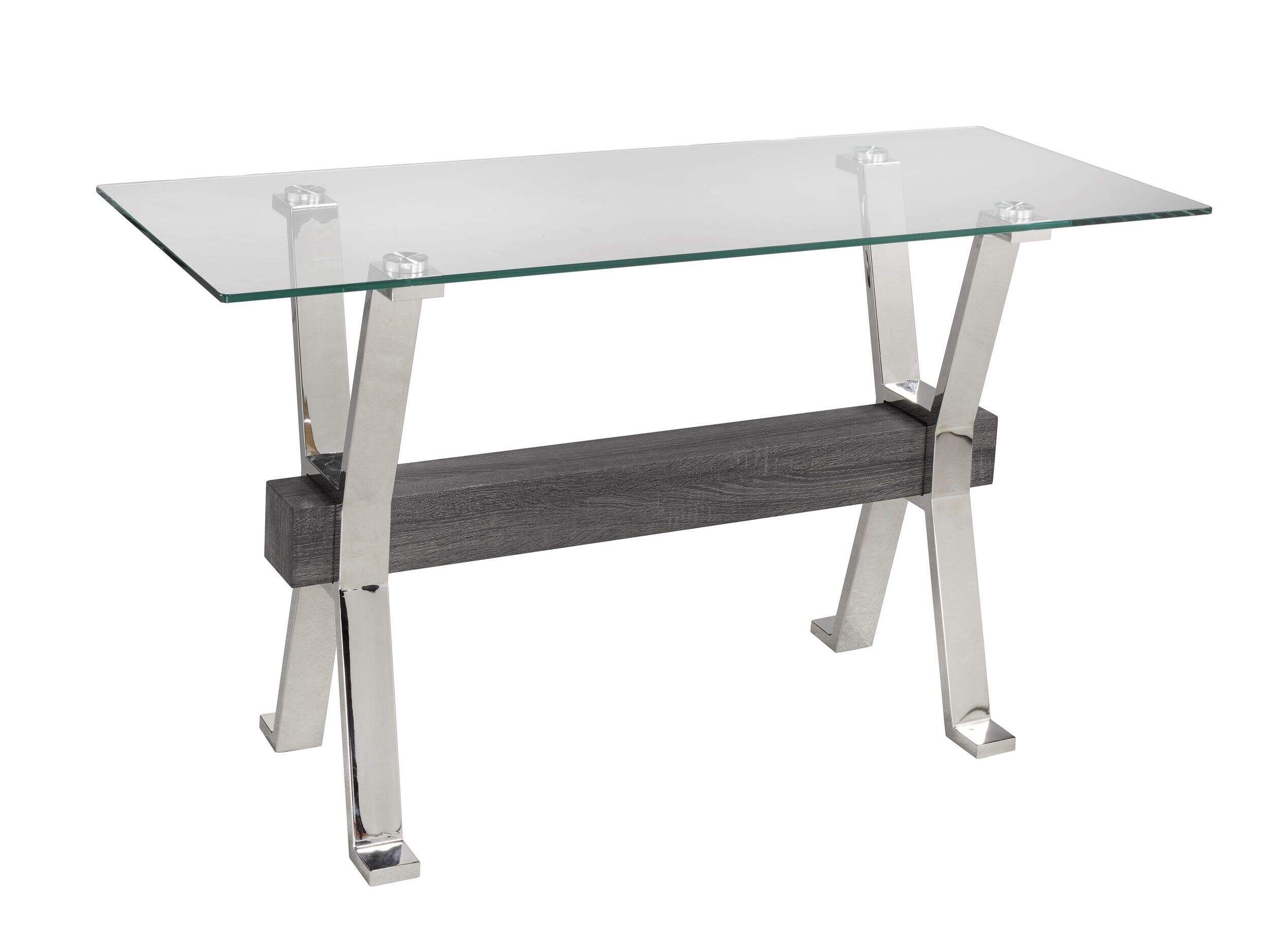 Brassex Ezra Console/Sofa Table, with Tempered Glass Top, Grey Front_Angled_Right