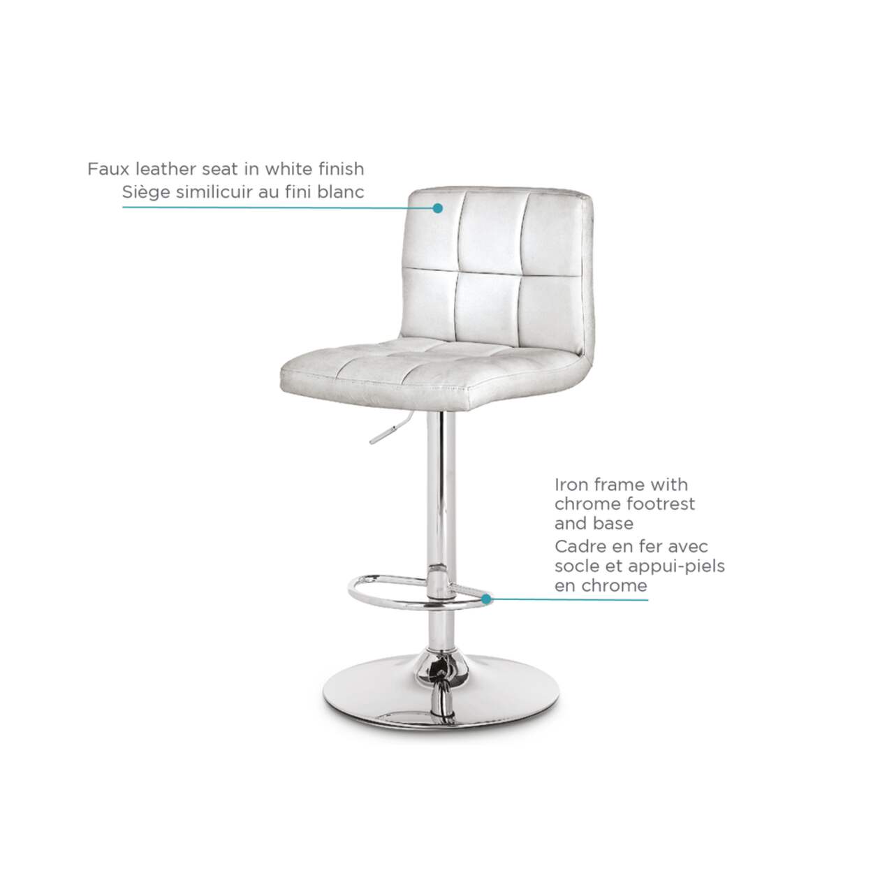 For Living Chrome & PU Tufted Leather Counter/Bar Stool Adjustable