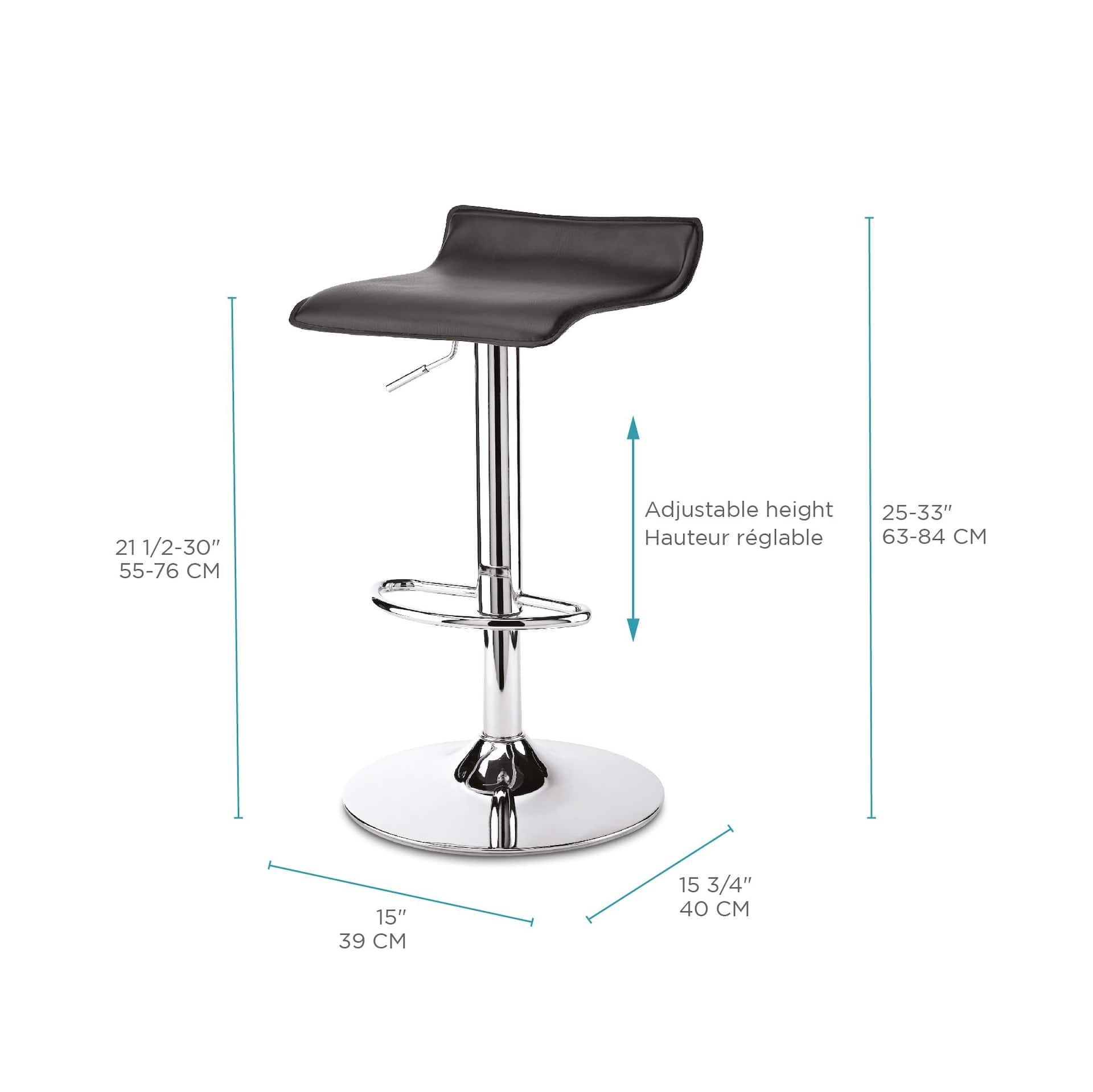 For Living Chrome PU Leather Counter Bar Stool Adjustable Height Black