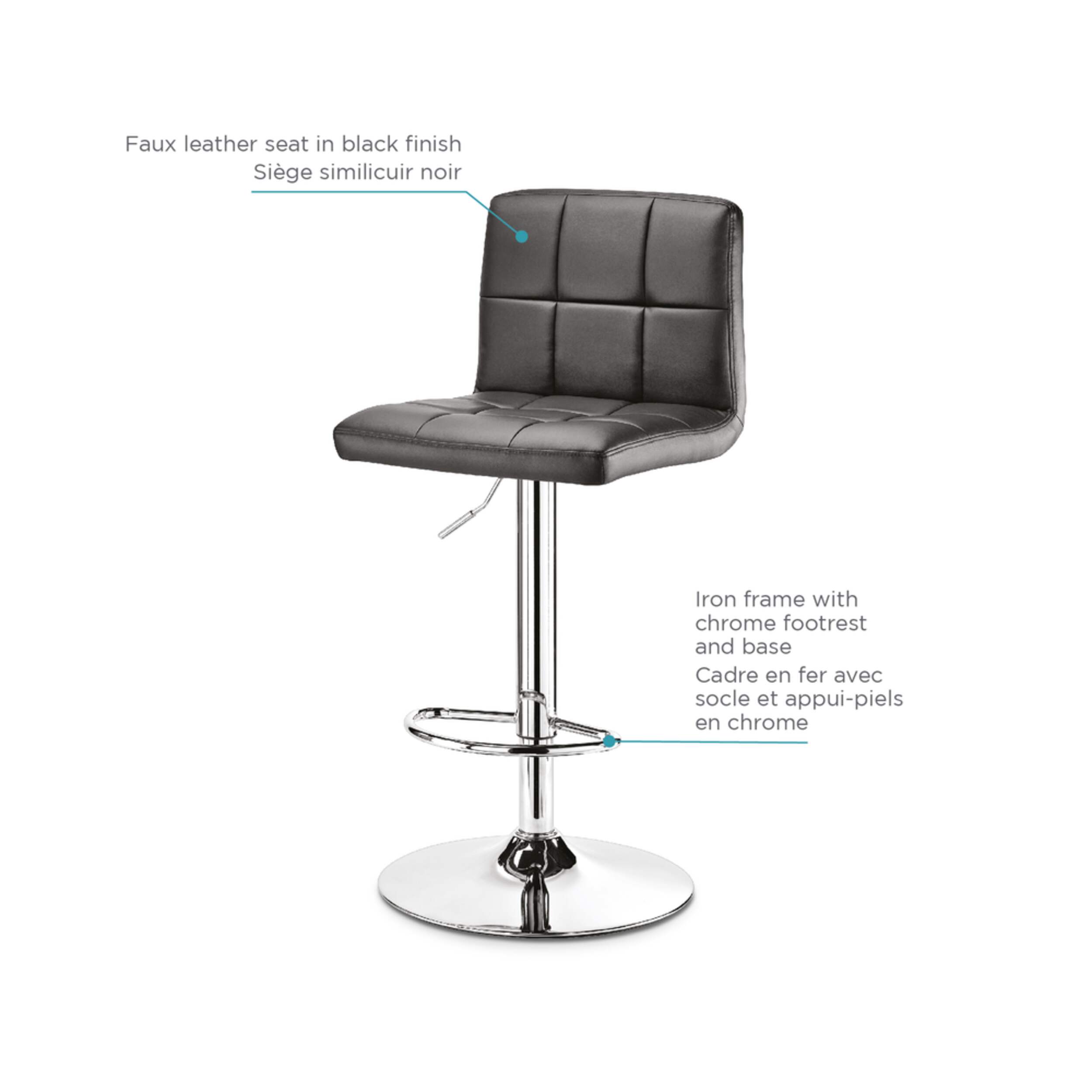 For Living Chrome & PU Tufted Leather Counter/Bar Stool Adjustable Height, Black Canadian Tire