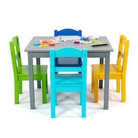 Humble Crew Kids Wood Colourful Table & 4 Chair Set, Ages 3+ Composite_or_Mixed