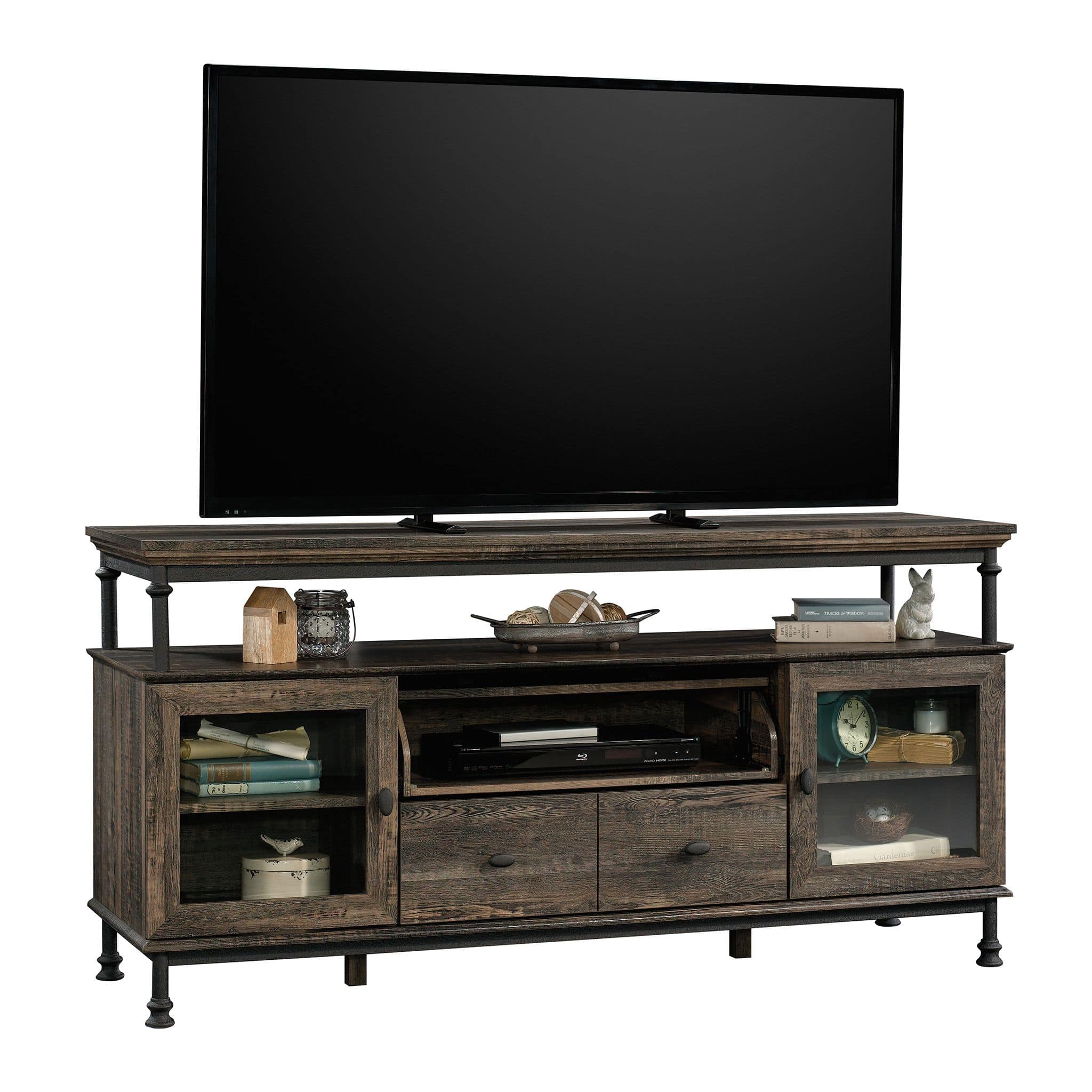 Sauder Canal Street Built in USB Port Entertainment Credenza with Storage Carbon Oak Canadian Tire