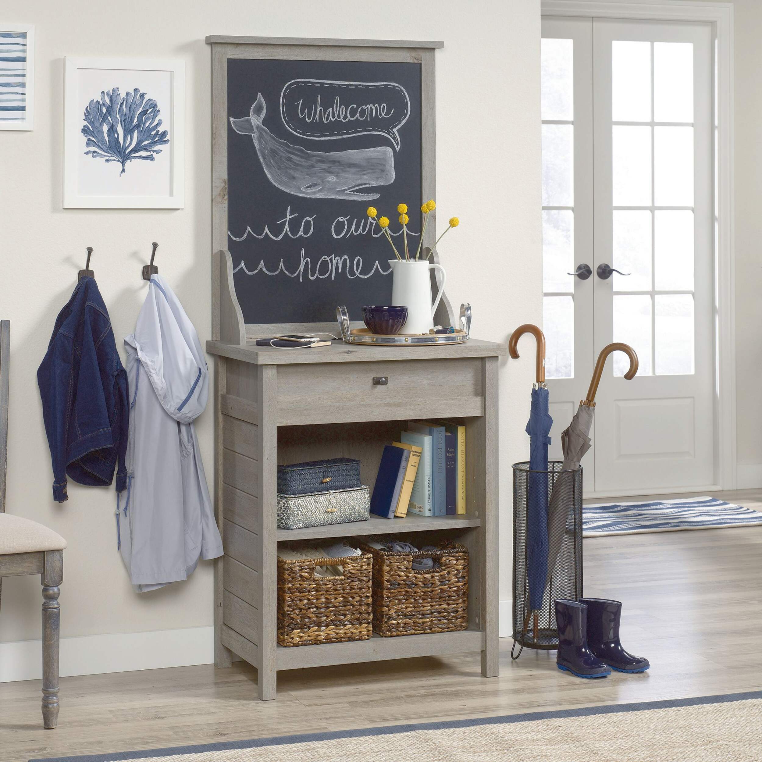 Sauder Cottage Road AdjustableShelf Entryway Storage Drawer with USB