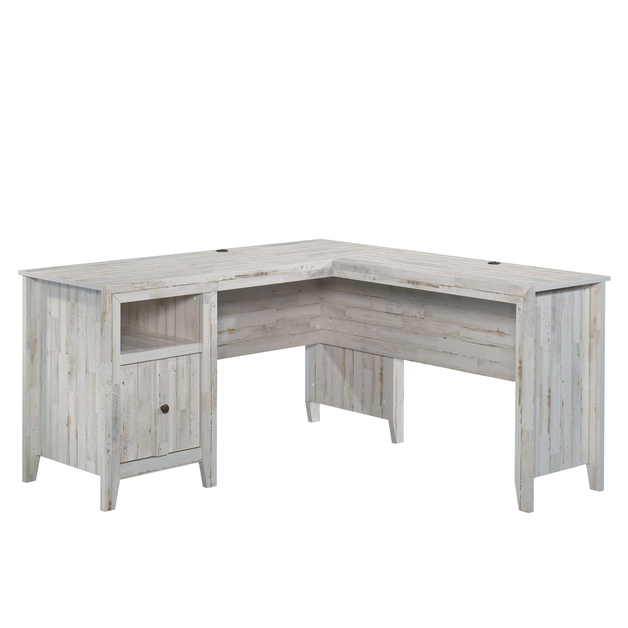 Sauder Dakota Pass Easy-to-Assemble L-Desk with Storage, White Plank Front_Elevated