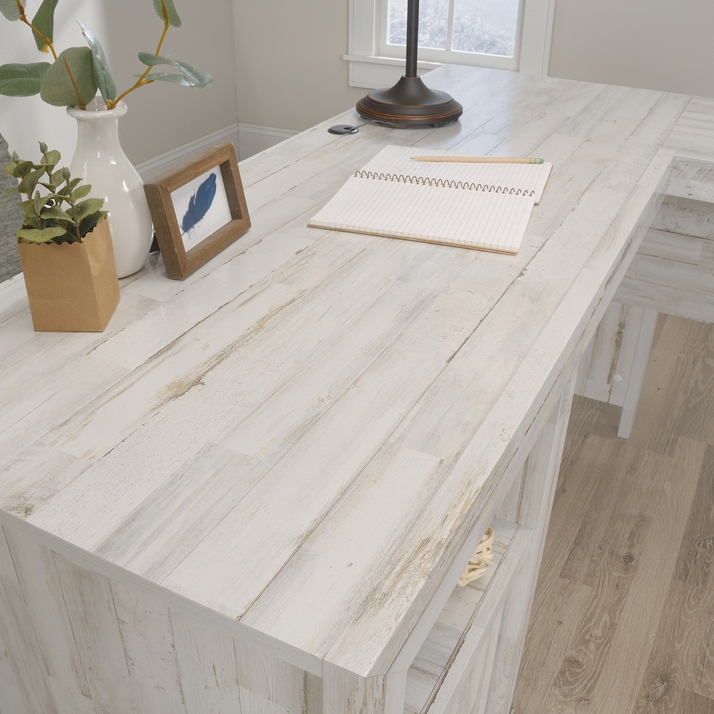 Sauder Dakota Pass EasytoAssemble LDesk with Storage, White Plank