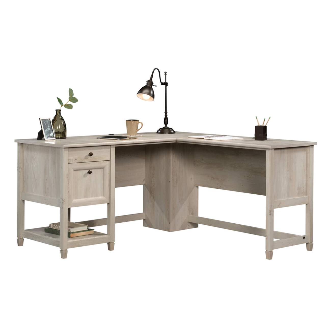 Sauder Edge Water Home Office L Desk with Storage Chalked