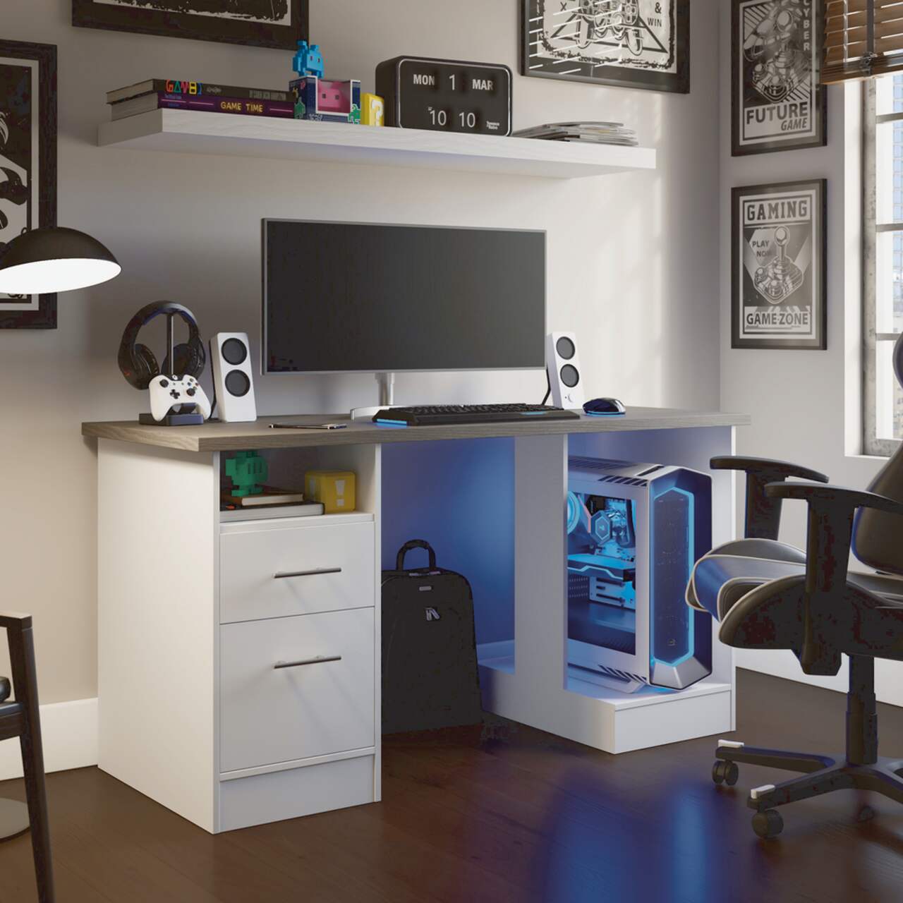 Gaming desk with storage drawers hot sale