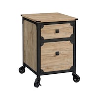 Sauder Steel Pedestal River File Cabinet with Drawers, Milled Mesquite Front_Three_Fourths_Angled_Right