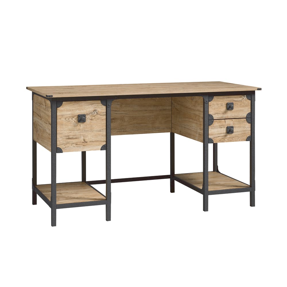 Sauder Steel River Double Pedestal Desk with Storage, Milled Mesquite