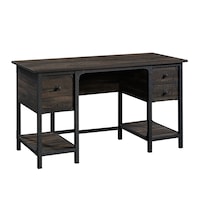 Sauder Steel River Double Pedestal Desk with Storage, Carbon Oak Front_Three_Fourths_Angled_Right