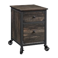 Sauder Steel Pedestal River File Cabinet with Drawers, Carbon Oak Front_Three_Fourths_Angled_Right