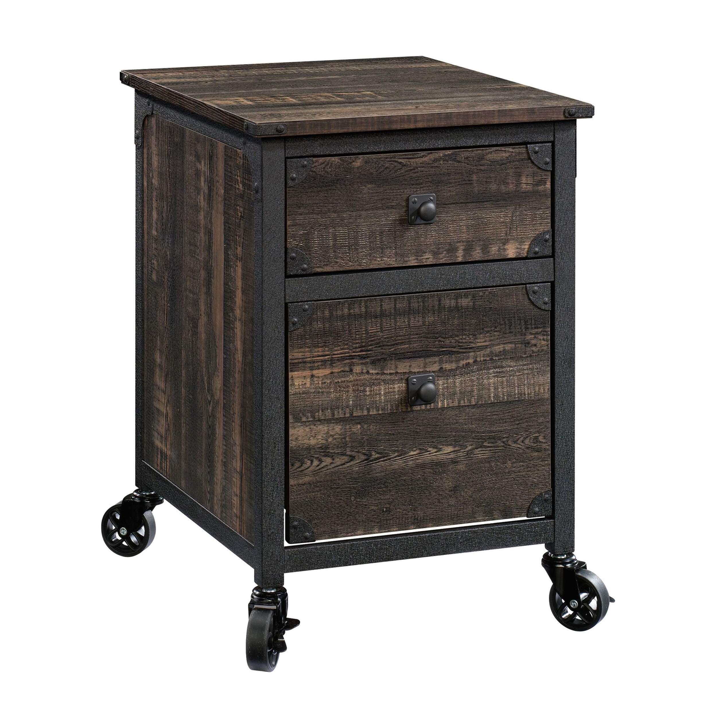 Classeur sur pied en acier avec tiroirs Sauder River, Carbon Oak Front_Three_Fourths_Angled_Right