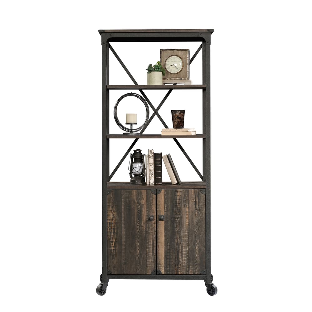 Sauder Steel River Open-Shelf Bookcase With Doors, Carbon Oak ...