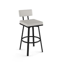 Amisco Staten Swivel Bar Stool with Backrest, Black Frame, 30-in