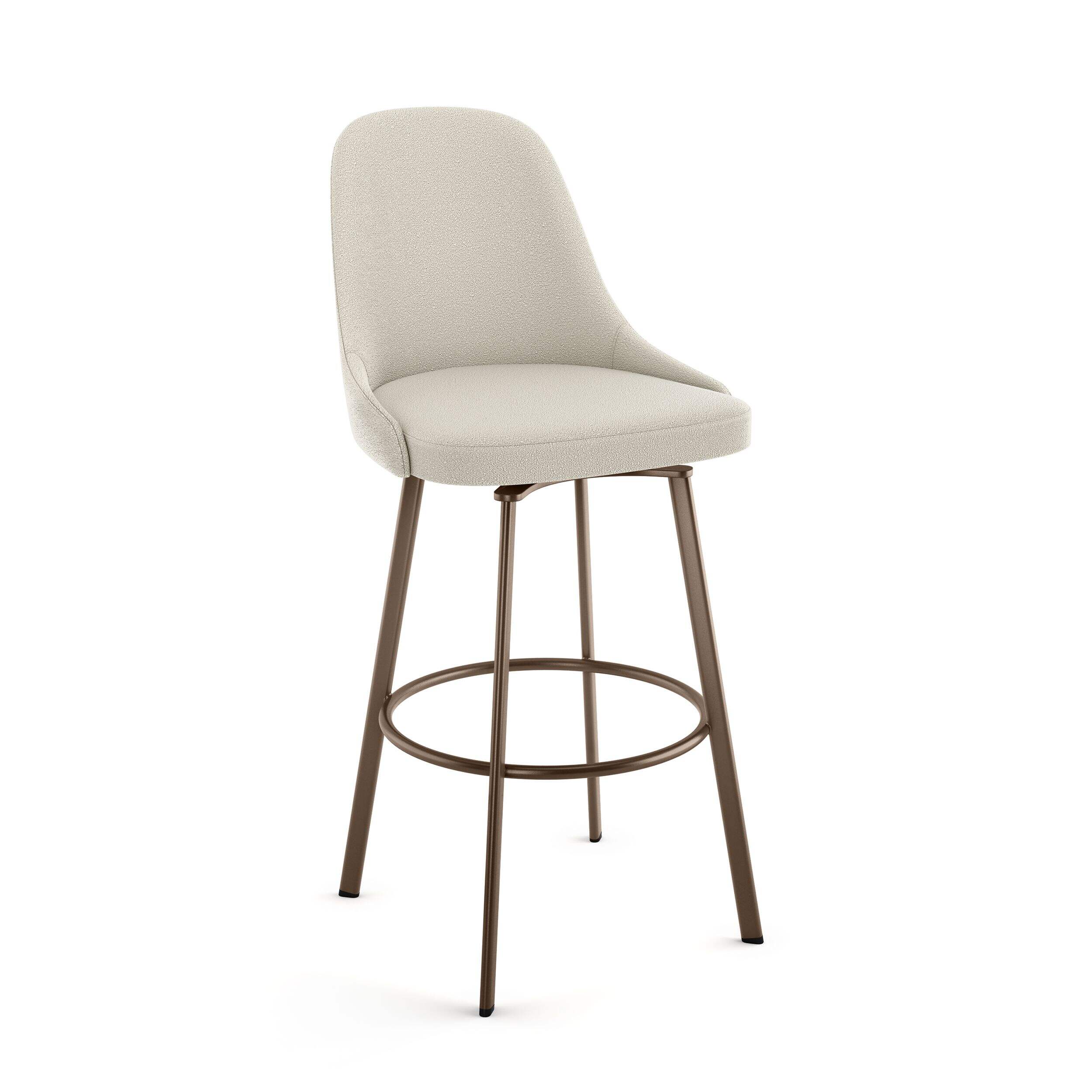 Tabouret de comptoir pivotant avec dossier Amisco Harper, cadre bronze et tissu crème, 26 po Front_Three_Fourths_Angled_Right