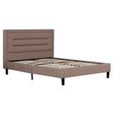 Primo Olivia Upholstered Platform Bed with Tufted Headboard, Beige Front_Three_Fourths_Angled_Right