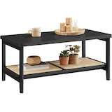 Songmics Home Coffee Table with PVC Rattan Shelf, Black Front_Angled_Right