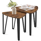 Songmics Home Nesting Triangle End Tables, Rustic Brown Front_Angled_Left