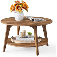 Songmics Home Round Coffee Table with Shelf, Honey Brown Front_Elevated