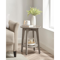 Songmics Home Round End Table with Lower Shelf, Greige Front_Angled_Right