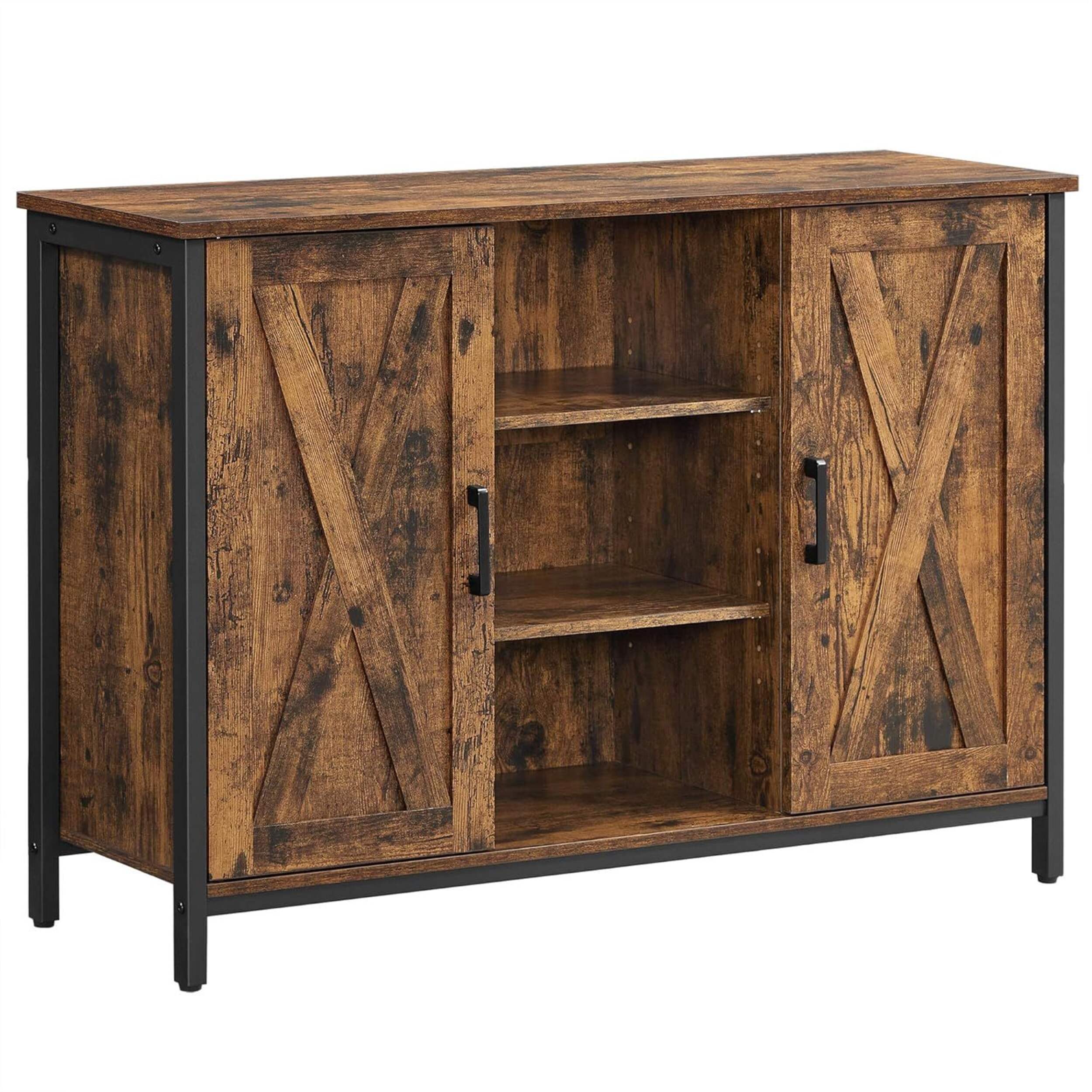 Armoire buffet portes de grange Songmics Home, brun rustique Front_Angled_Right