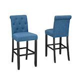 Tabouret de comptoir/bar rembourré en tissu sans accoudoirs avec dossier (ensemble de 2 pièces) Brassex Tyrel, bleu Composite_or_Mixed