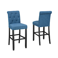 Tabouret de comptoir/bar rembourré en tissu sans accoudoirs avec dossier (ensemble de 2 pièces) Brassex Tyrel, bleu Composite_or_Mixed