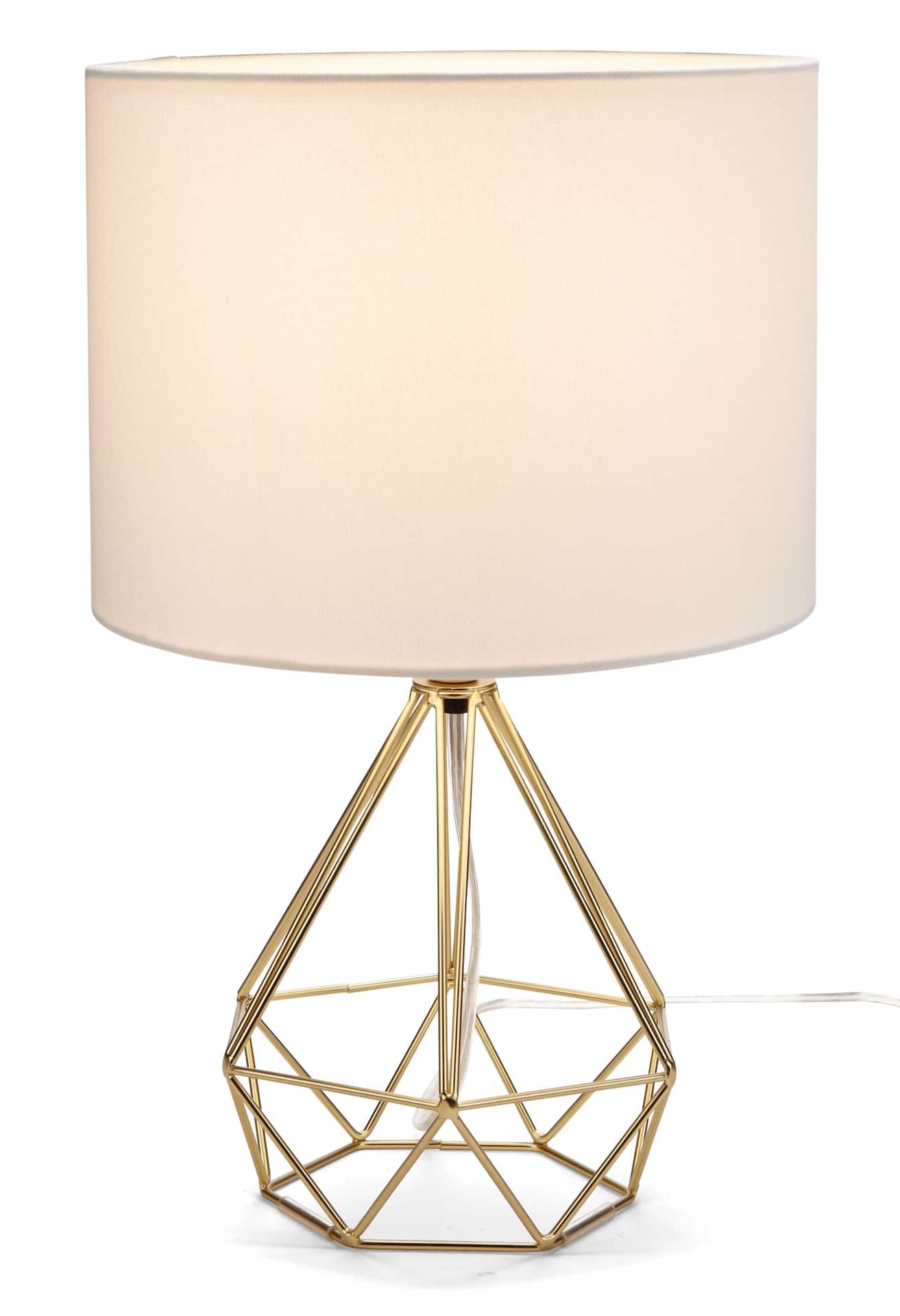 CANVAS Elita White Shade Geo Table Lamp, 16-in, Gold