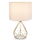 Lampe de table à abat-jour géométrique blanc CANVAS Elita, 16 po, doré Front_Elevated