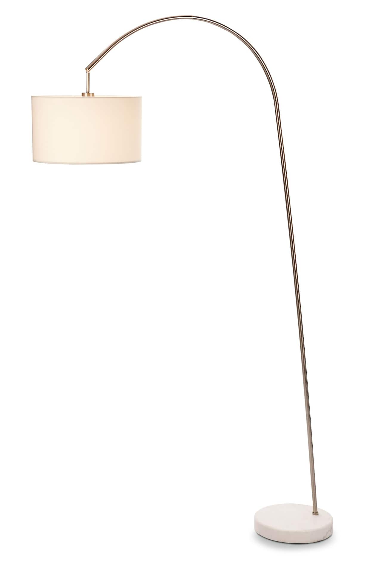 CANVAS Calder White Shade Arc Floor Lamp, 81-in, Brushed Steel/White ...