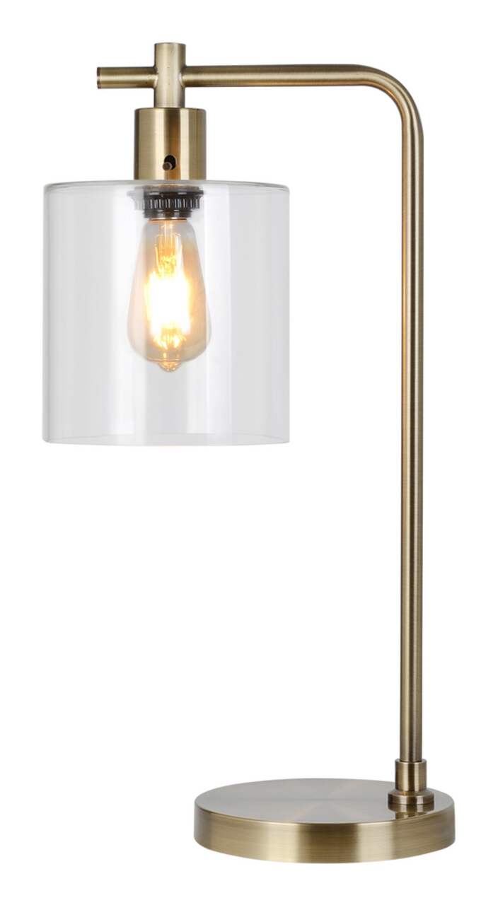 CANVAS Luka Clear Glass Shade Table Lamp, 21.5-in, Antique Brass