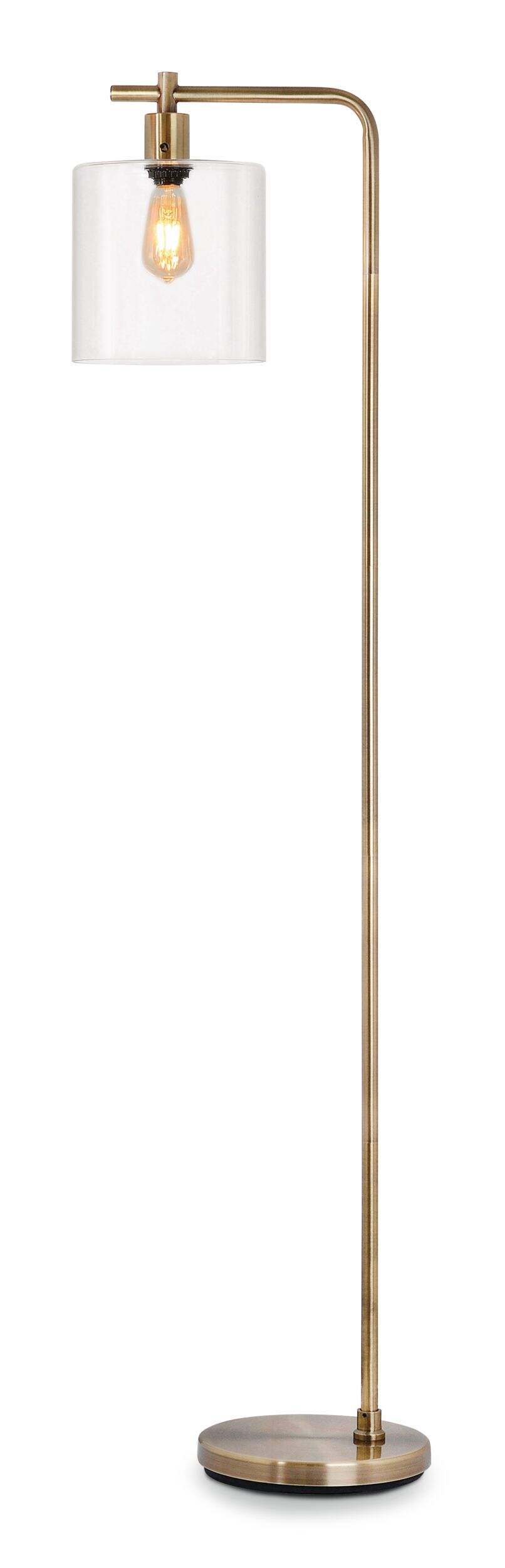 Lampadaire à abat-jour en verre transparent CANVAS Luka, 59-3 4 po, laiton antique Front_Angled_Left