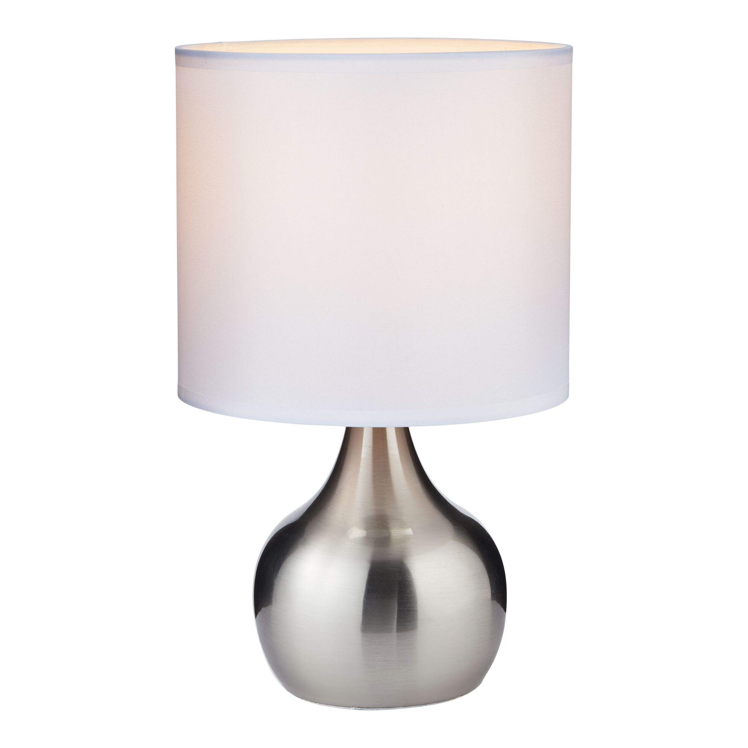 Lampe de table avec abat-jour en tissu blanc CANVAS Mira, 12-4/5 po, nickel brossé Front_Elevated