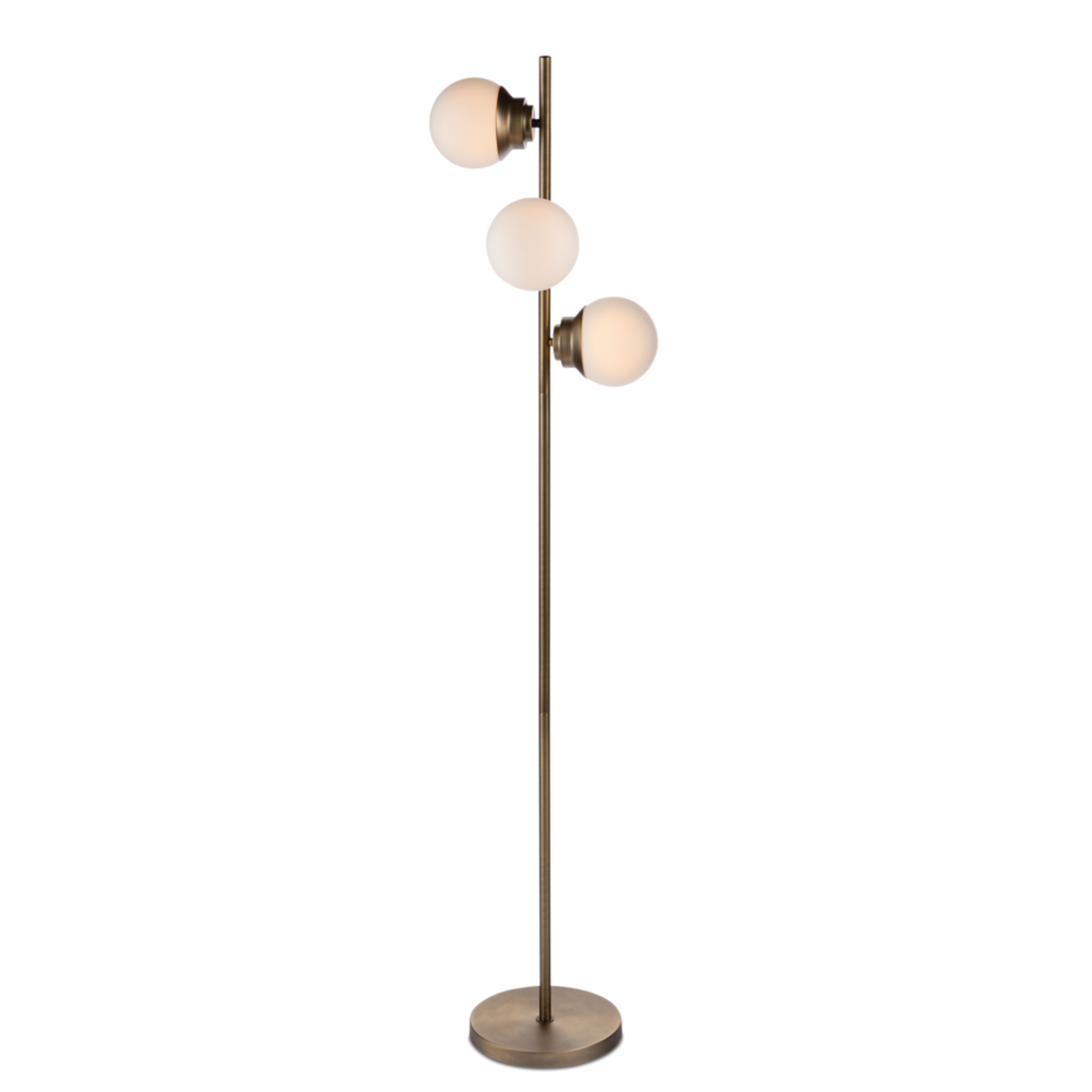 Lampadaire à 3 lampes abat-jour globe en verre blanc mat CANVAS Clara, 63 po, laiton Front_Elevated