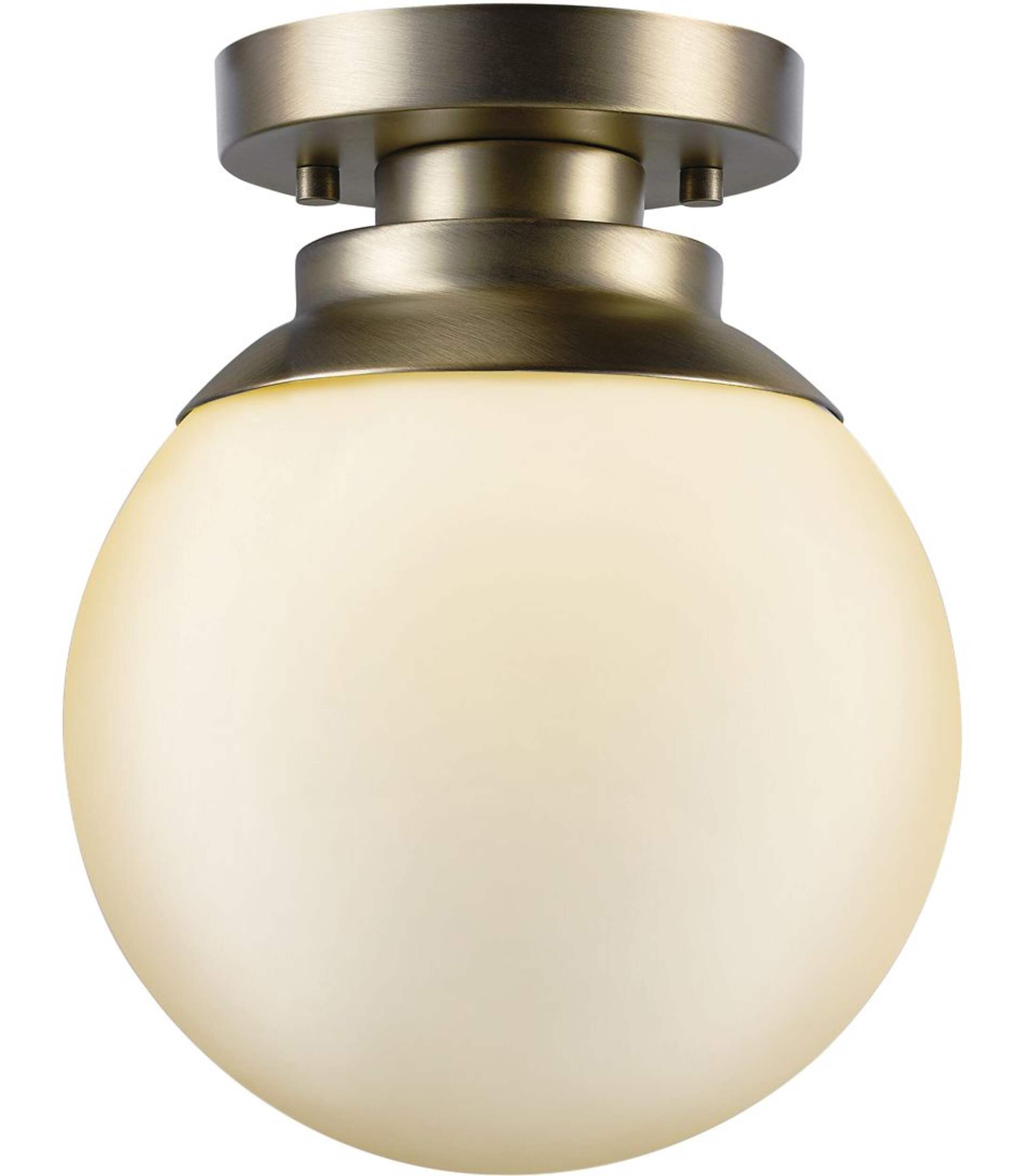 CANVAS Clara Matte White Glass Shade Orb Semi-Flush Mount Ceiling Light Fixture, Brass, 8-in Front_Flat
