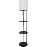 For Living Annie Etagere White Linen Shade Floor Lamp with Shelves, 58-in, Black Front_Flat