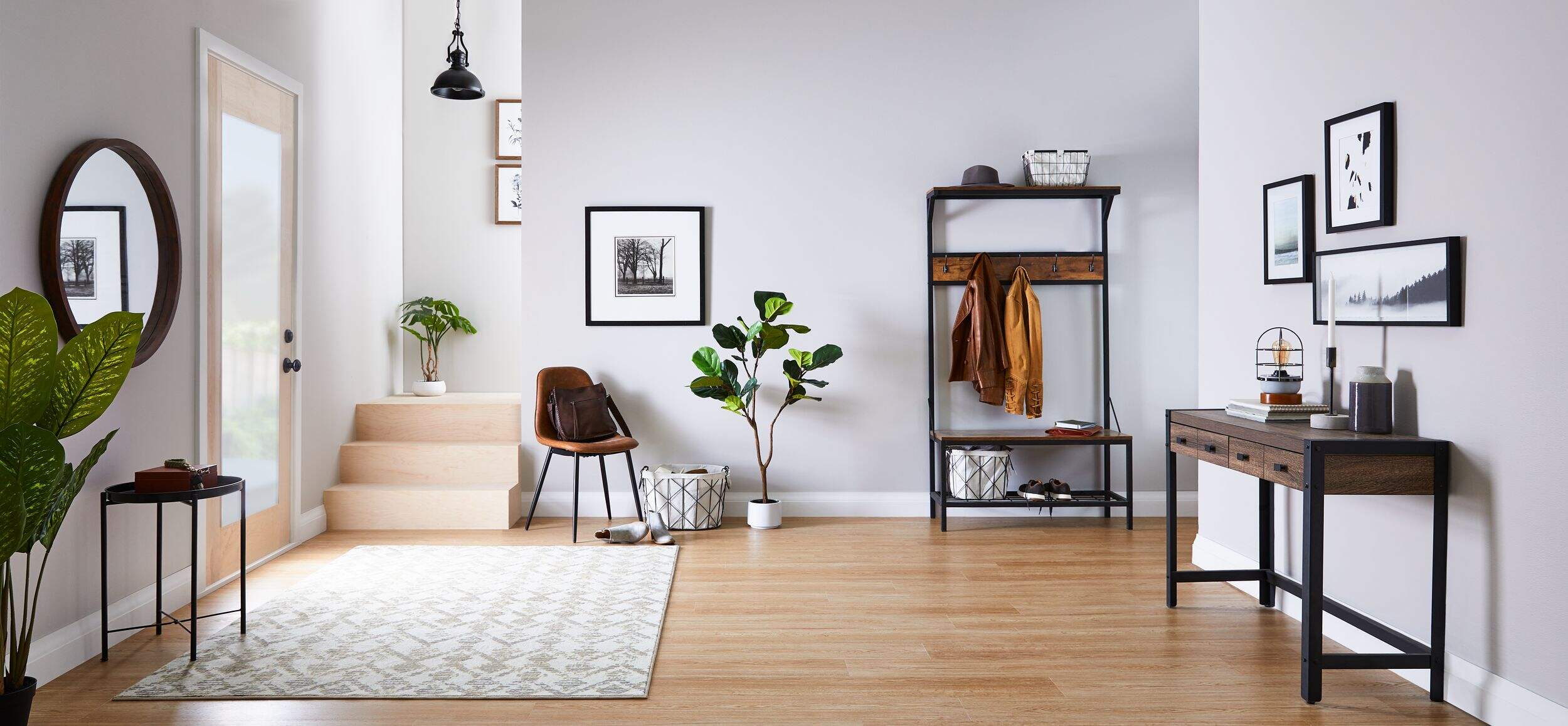 CANVAS Ossington 2Drawer Metal Frame Hallway Accent Console Table/Desk, Salt Oak Finish