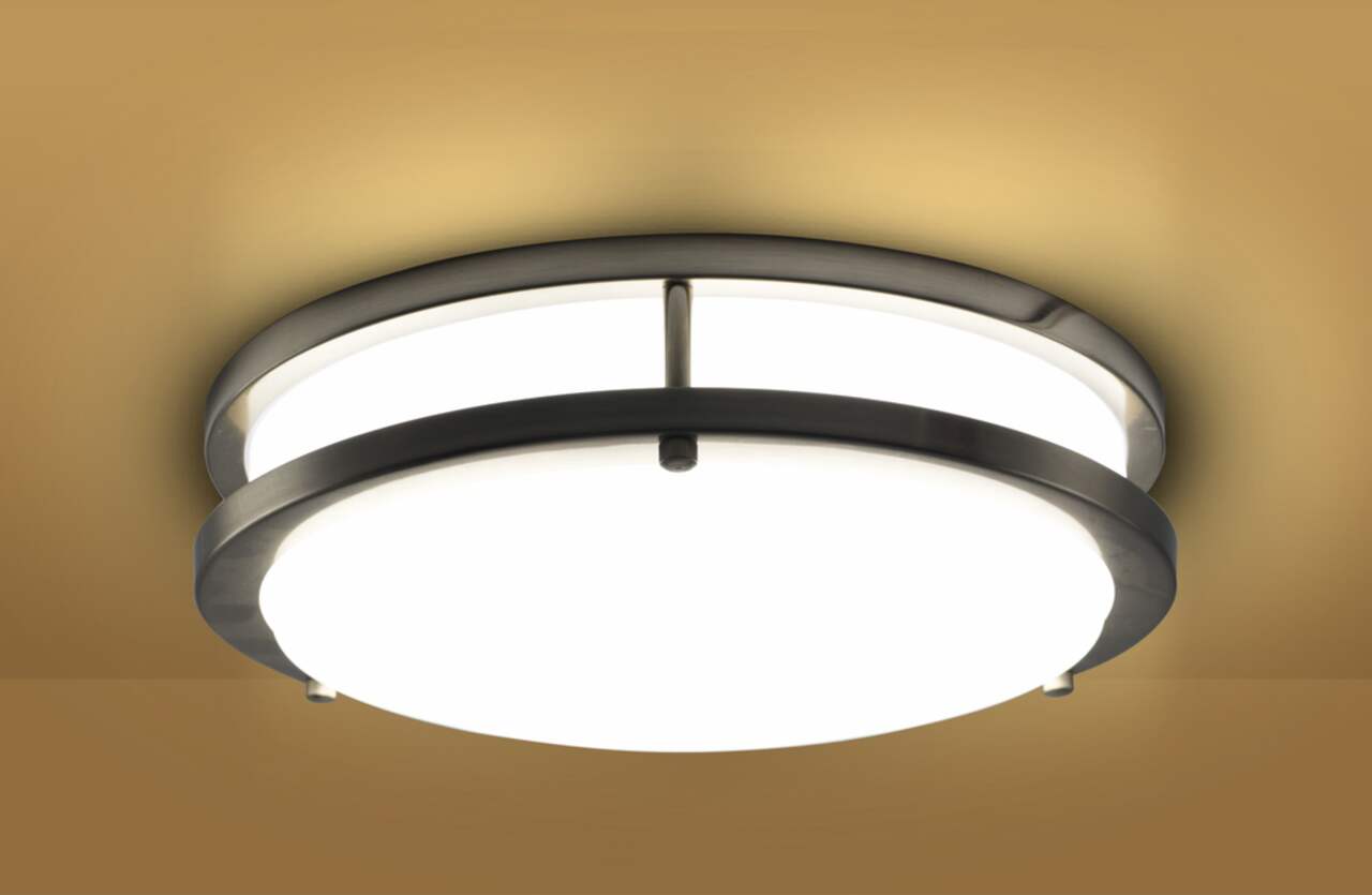 NOMA Double Ring Flush Mount Ceiling Light Fixture Brushed Steel 14 in Canadian Tire
