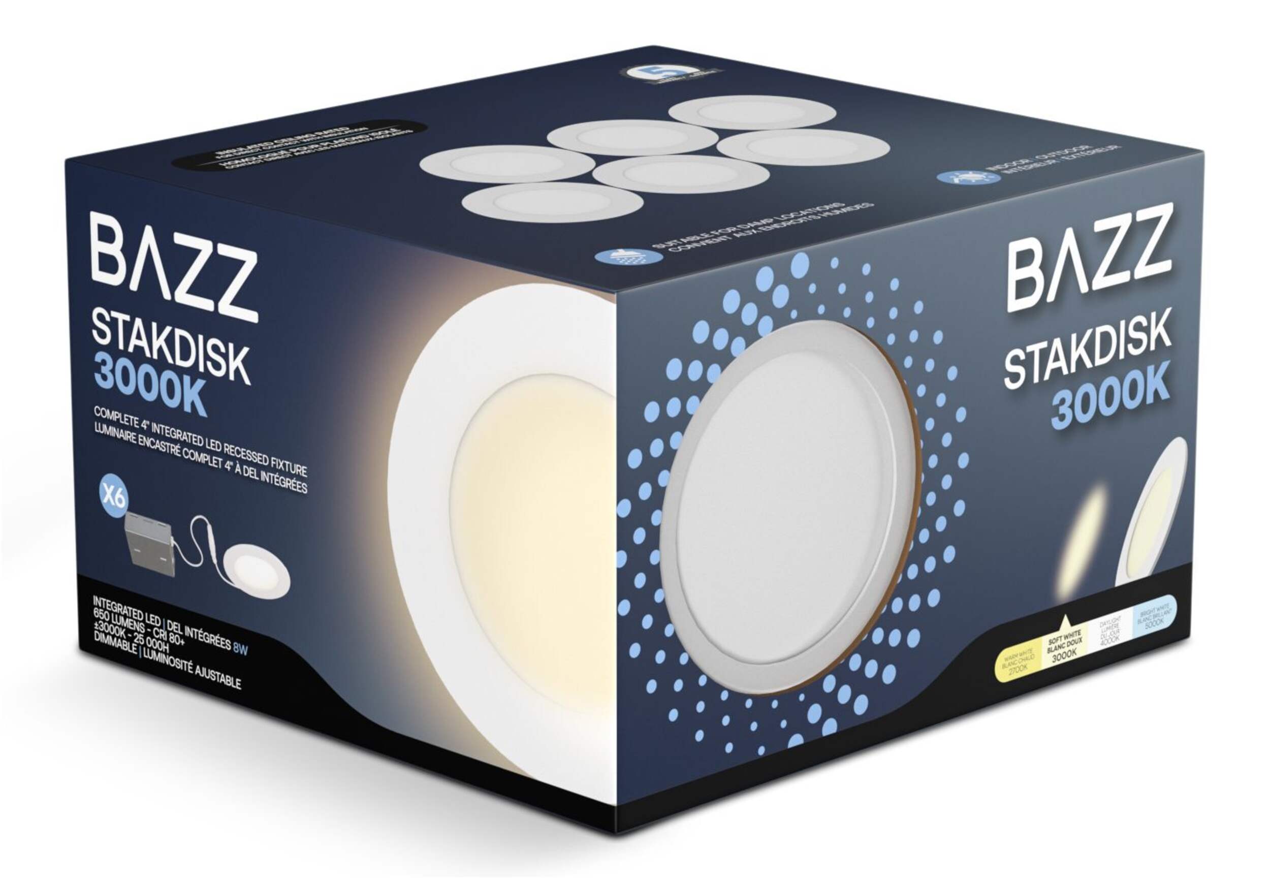 BAZZ Soft White Recessed Lights, 4-in, 6-pk Front_Three_Fourths_Angled_Right