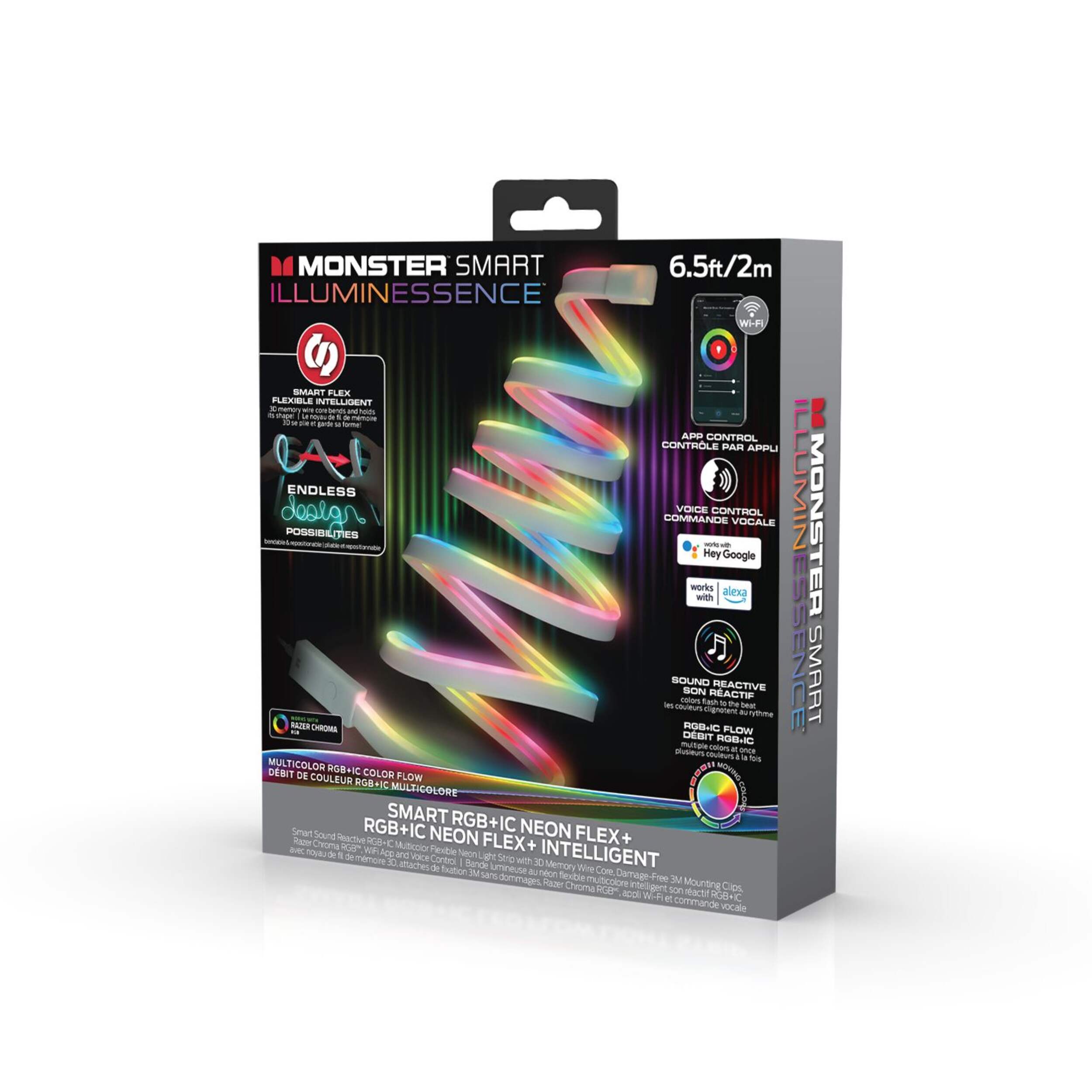Monster Illuminessence Flex+ Smart Memory Wire Neon with RGB Flow Front_Three_Fourths_Angled_Left