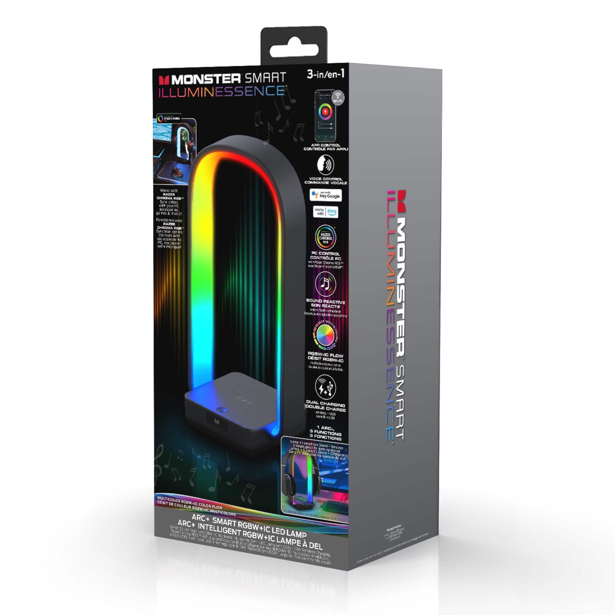 Monster Illuminessence ARC+ Smart RGBIC LED Lamp with USB & Wireless Charging Front_Three_Fourths_Angled_Left