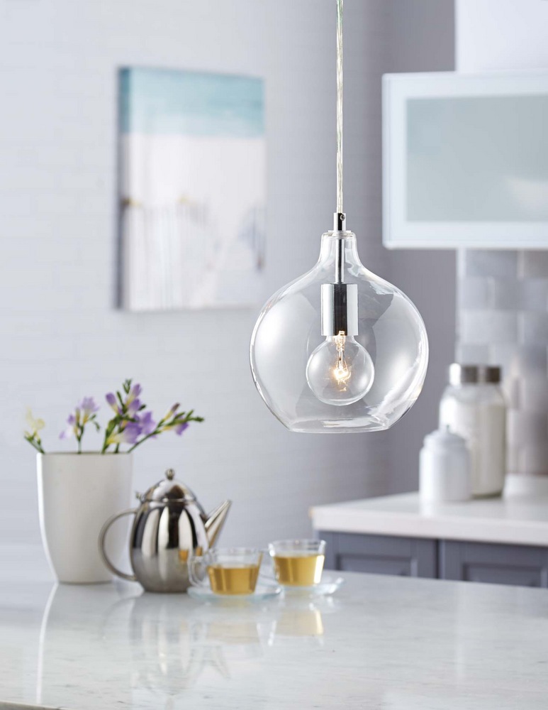 CANVAS Eva Clear Glass Shade Ceiling Pendant Light Fixture, Chrome